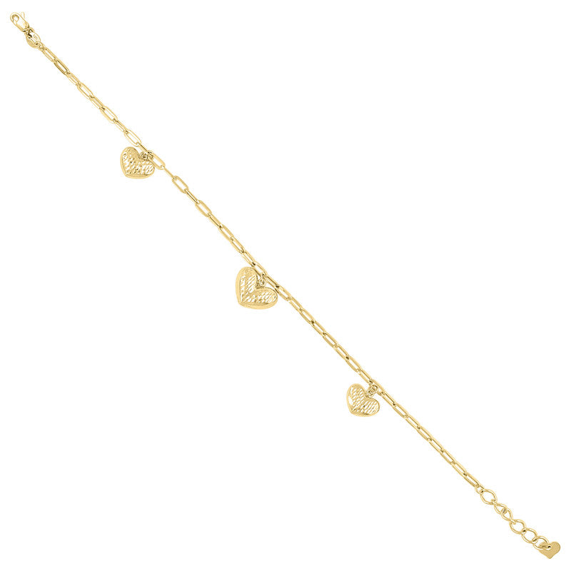 10kt Yellow Gold Womens Heart Charm Bracelet Size 8 Inches