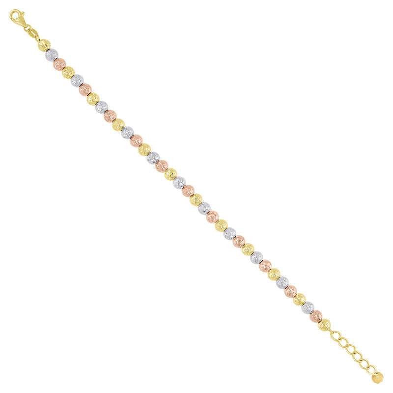 10kt Tri-Color Gold Womens Beaded Fashion Bracelet Size 8 Inches