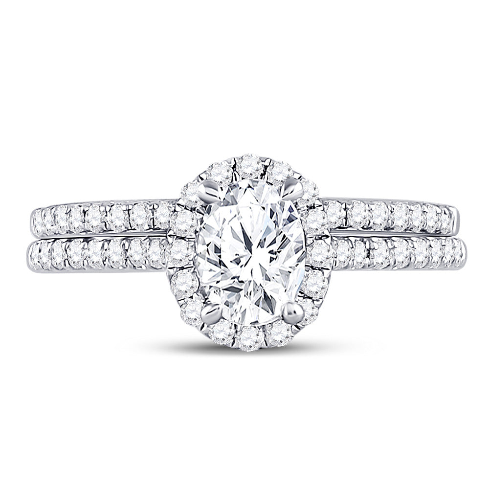 14K White Gold Oval Diamond Bridal Wedding Ring Band Set 1-1/3 Cttw, Womens Size: 5-10