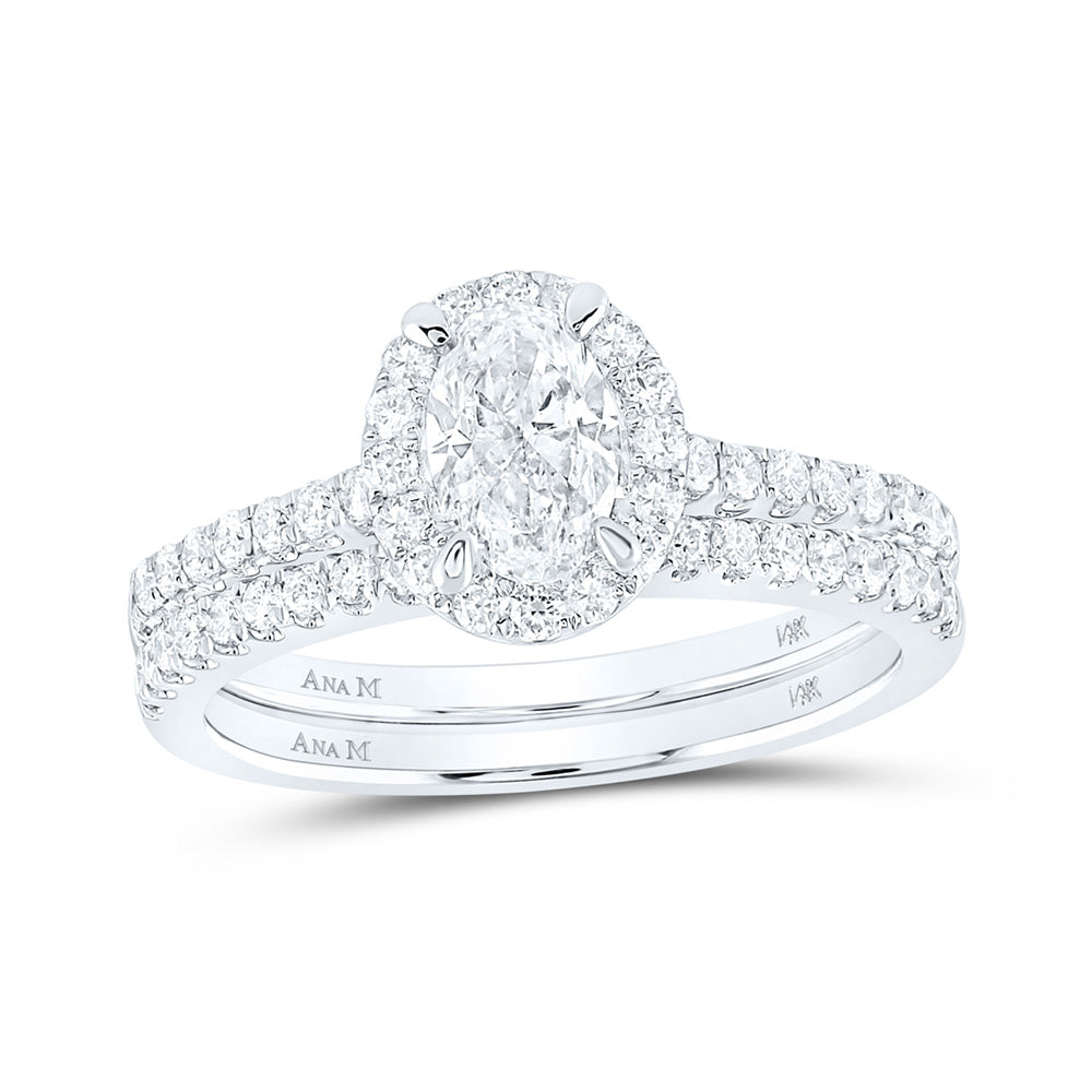 14K White Gold Oval Diamond Bridal Wedding Ring Band Set 1-1/3 Cttw, Womens Size: 5-10