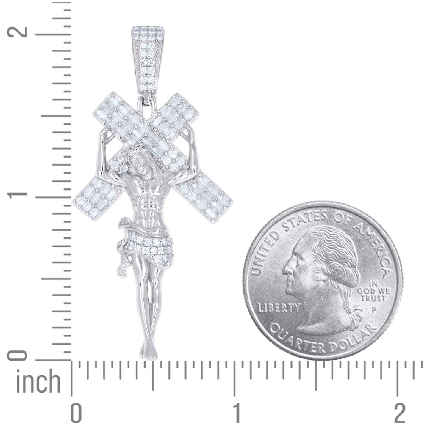 Sterling Silver Mens Baguette Round Moissanite Cross Jesus Religious Pendant – Elegant Jewelry Gift for Birthday, Anniversary, Engagement, Wedding