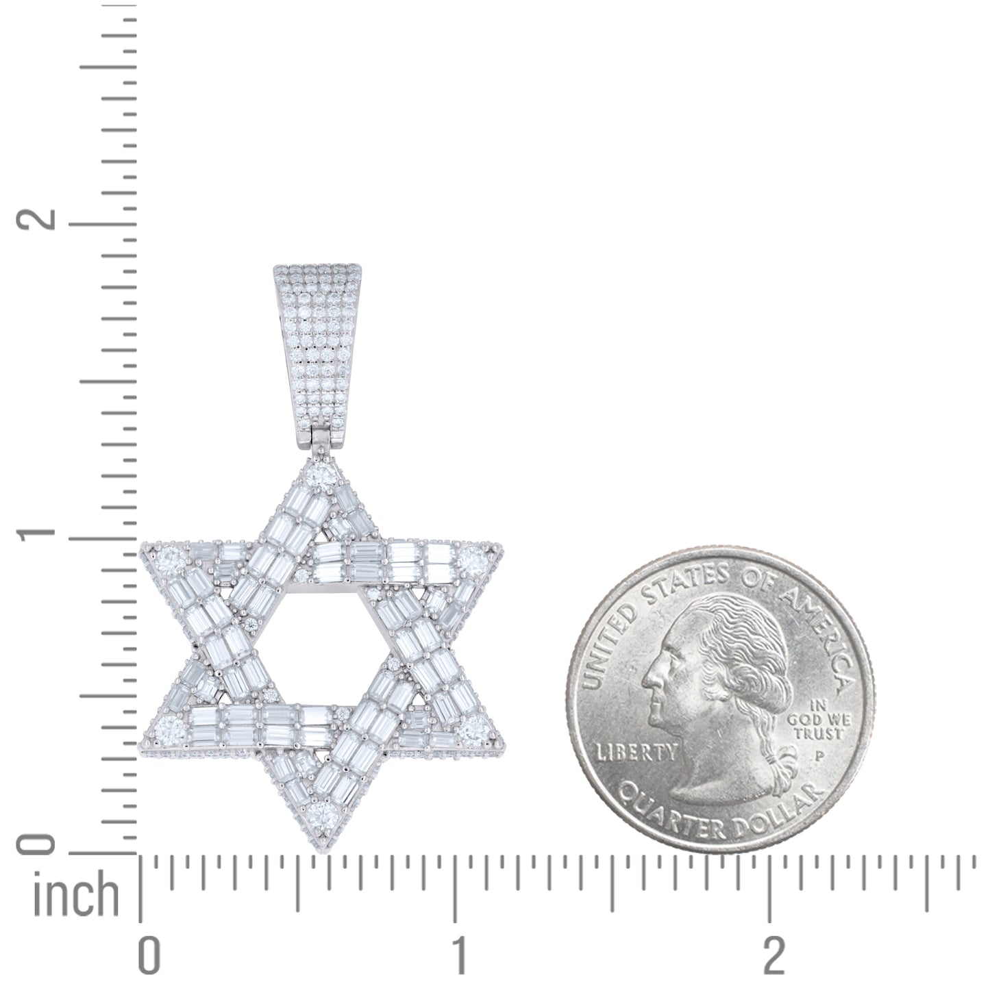 Sterling Silver Mens Baguette Round Moissanite Star Of David Symbol Religious Pendant – Elegant Jewelry Gift for Birthday, Anniversary, Engagement, Wedding