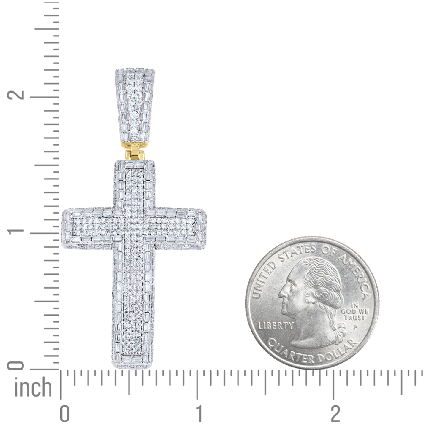 Sterling Silver Mens Round Baguette Moissanite Cross Religious Pendant – Elegant Jewelry Gift for Birthday, Anniversary, Engagement, Wedding