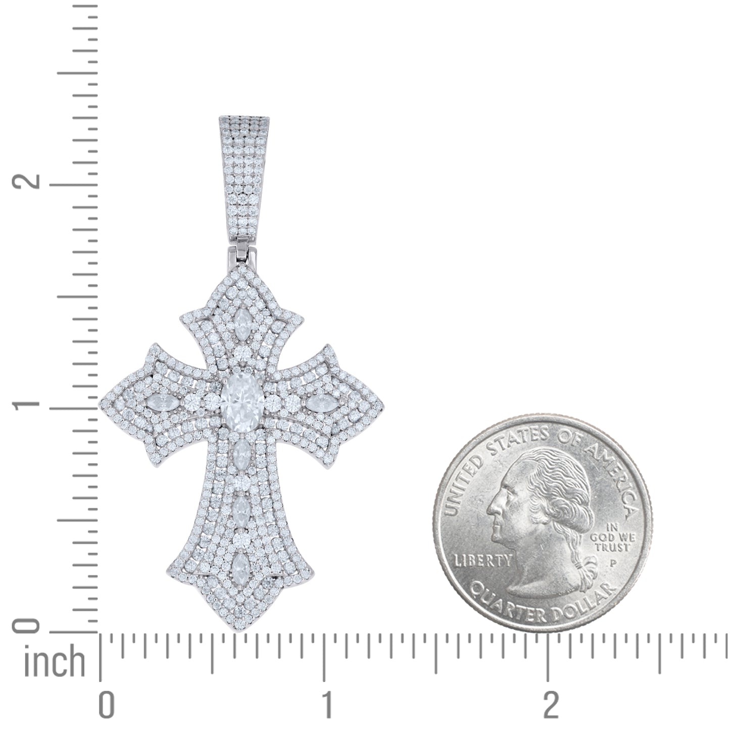 Sterling Silver Mens Marquise/Oval Round Moissanite Cross Religious Pendant – Elegant Jewelry Gift for Birthday, Anniversary, Engagement, Wedding