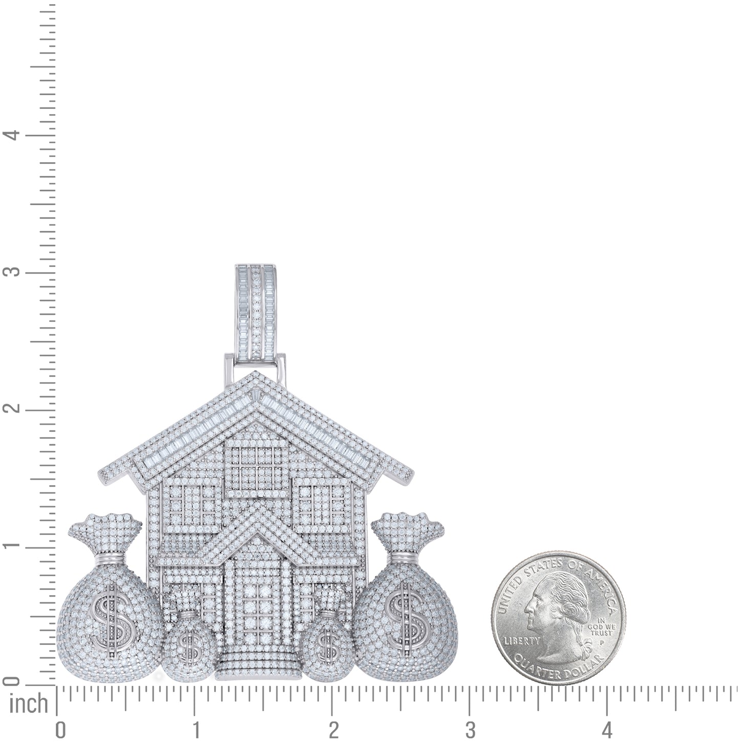 Sterling Silver Mens Baguette Round Moissanite Money Bags Trap House Currency Pendant – Elegant Jewelry Gift for Birthday, Anniversary, Engagement, Wedding