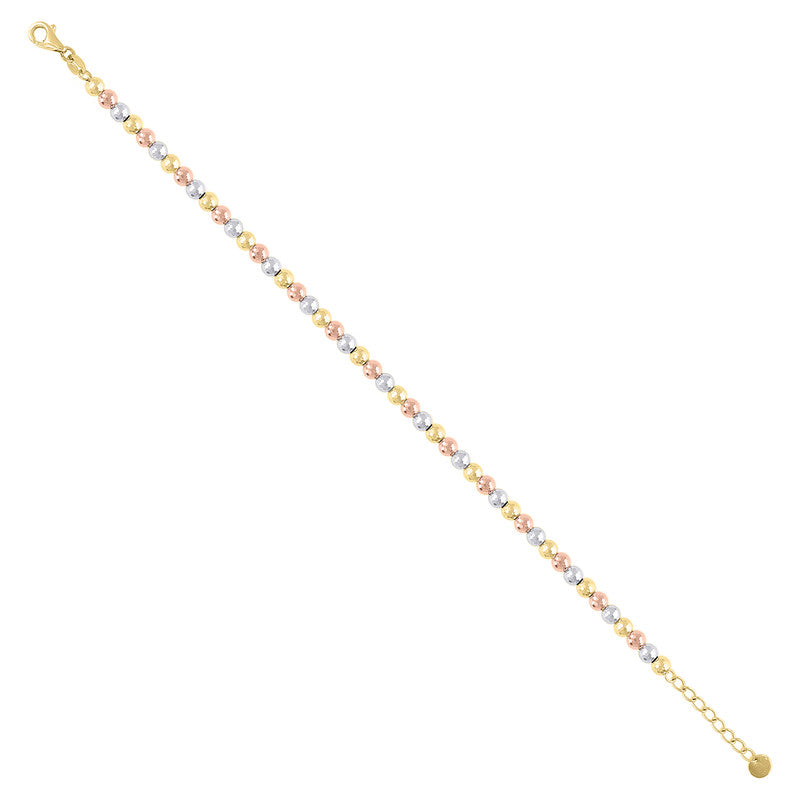 10kt Tri-Color Gold Womens Beaded Fashion Bracelet Size 8 Inches