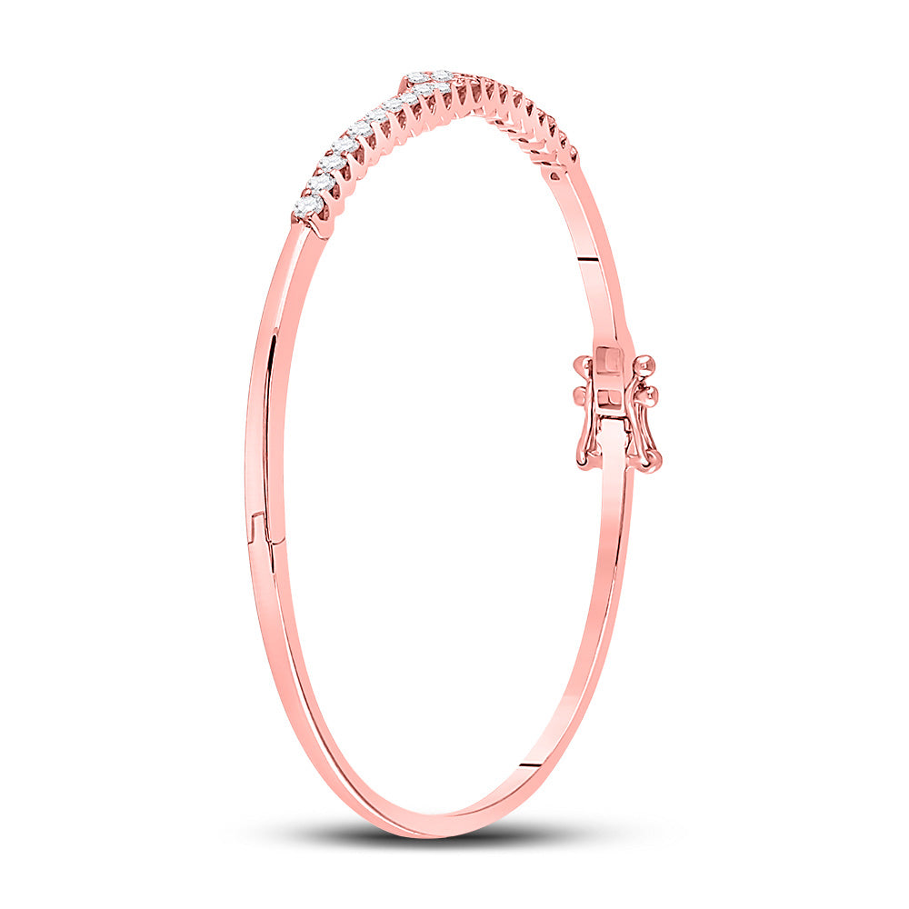 14K Rose Gold Womens Round Diamond Bypass Bangle Bracelet 1 Cttw