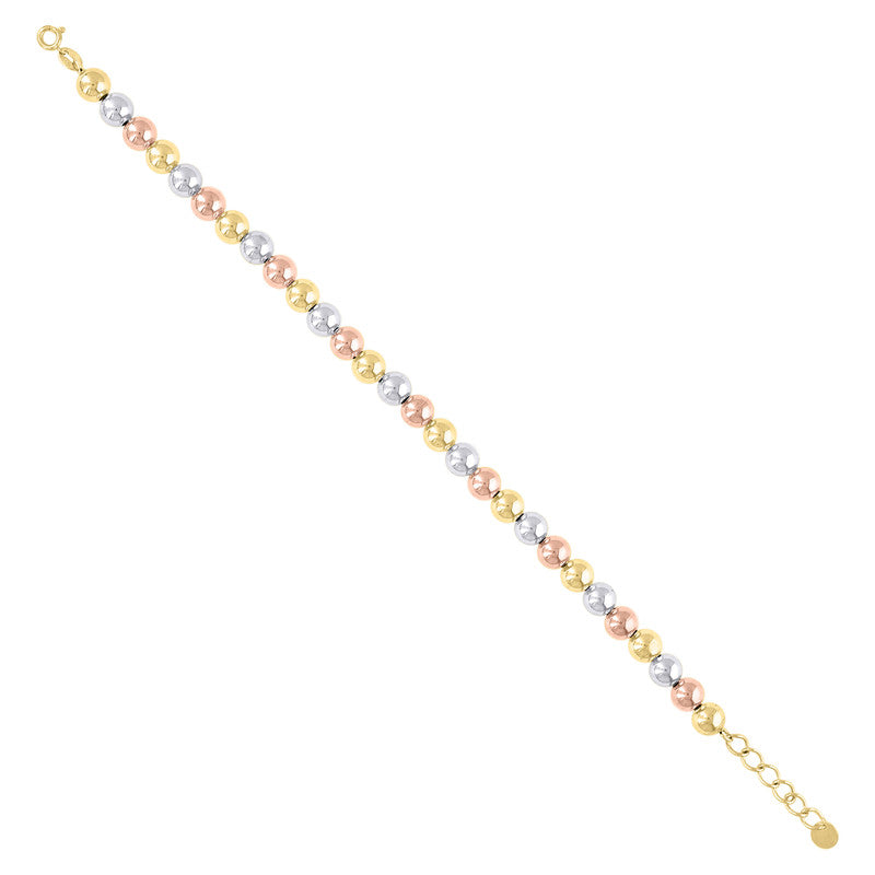 10kt Tri-Color Gold Womens Beaded Fashion Bracelet Size 8 Inches