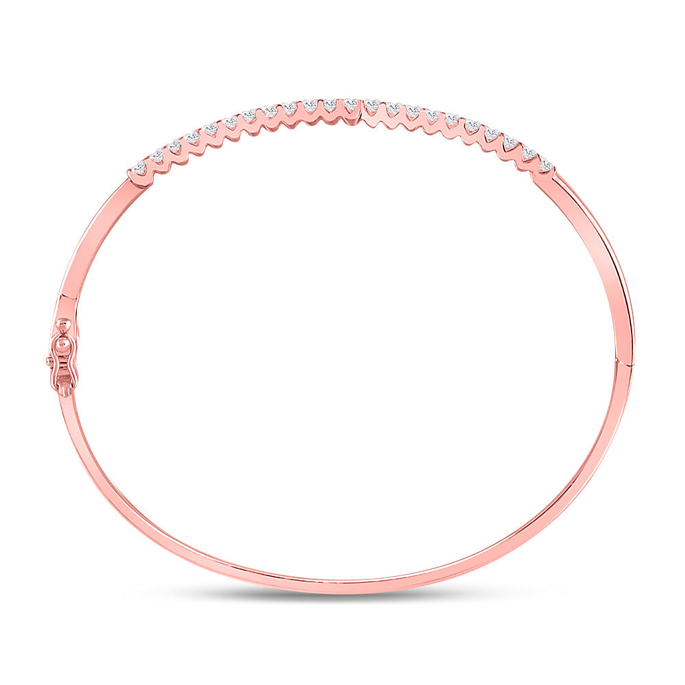 14K Rose Gold Womens Round Diamond Bypass Bangle Bracelet 1 Cttw