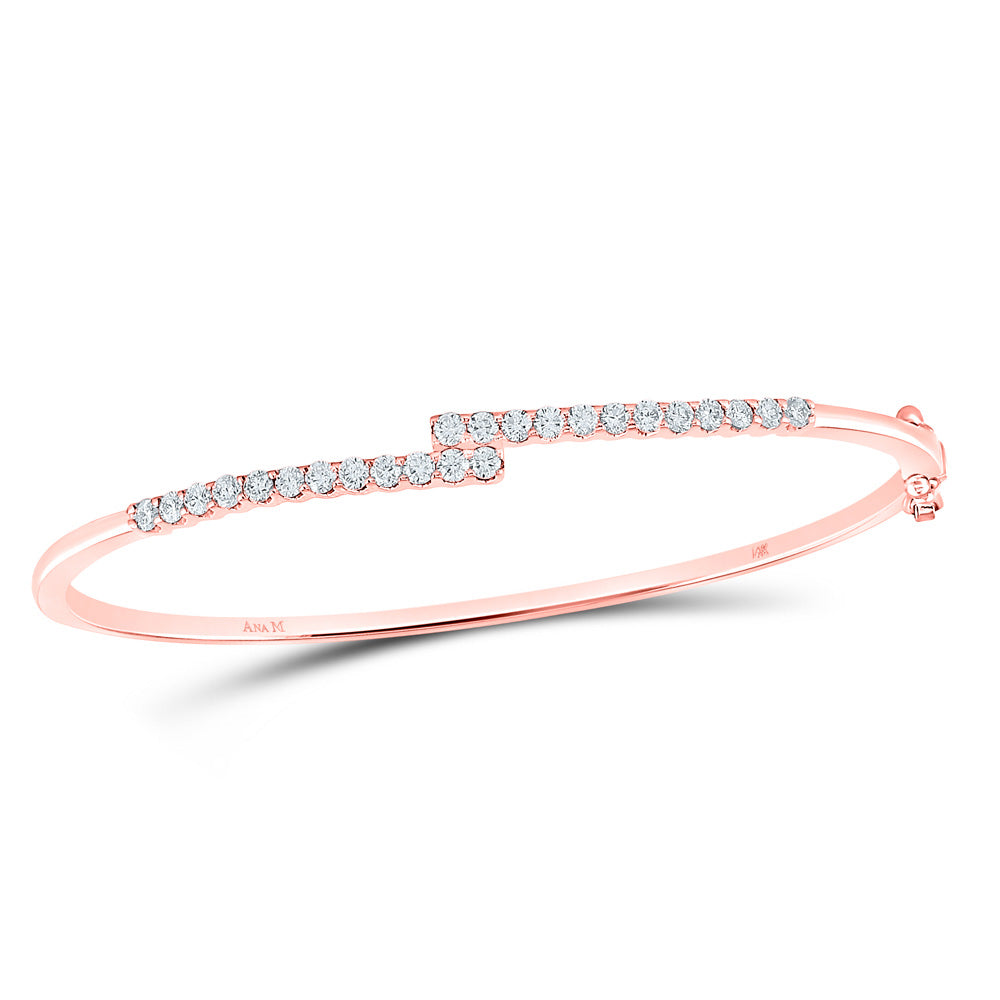 14K Rose Gold Womens Round Diamond Bypass Bangle Bracelet 1 Cttw