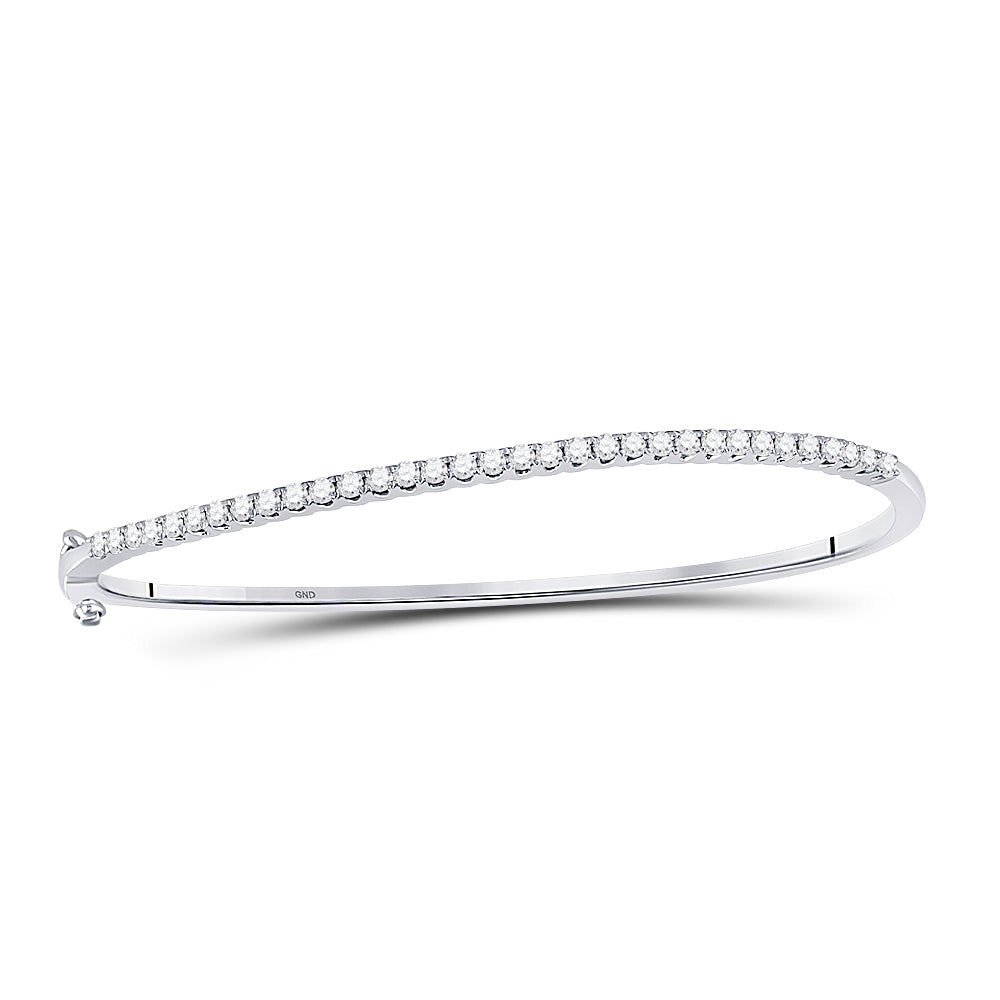 14K White Gold Womens Round Diamond Curved Bangle Bracelet 1 Cttw