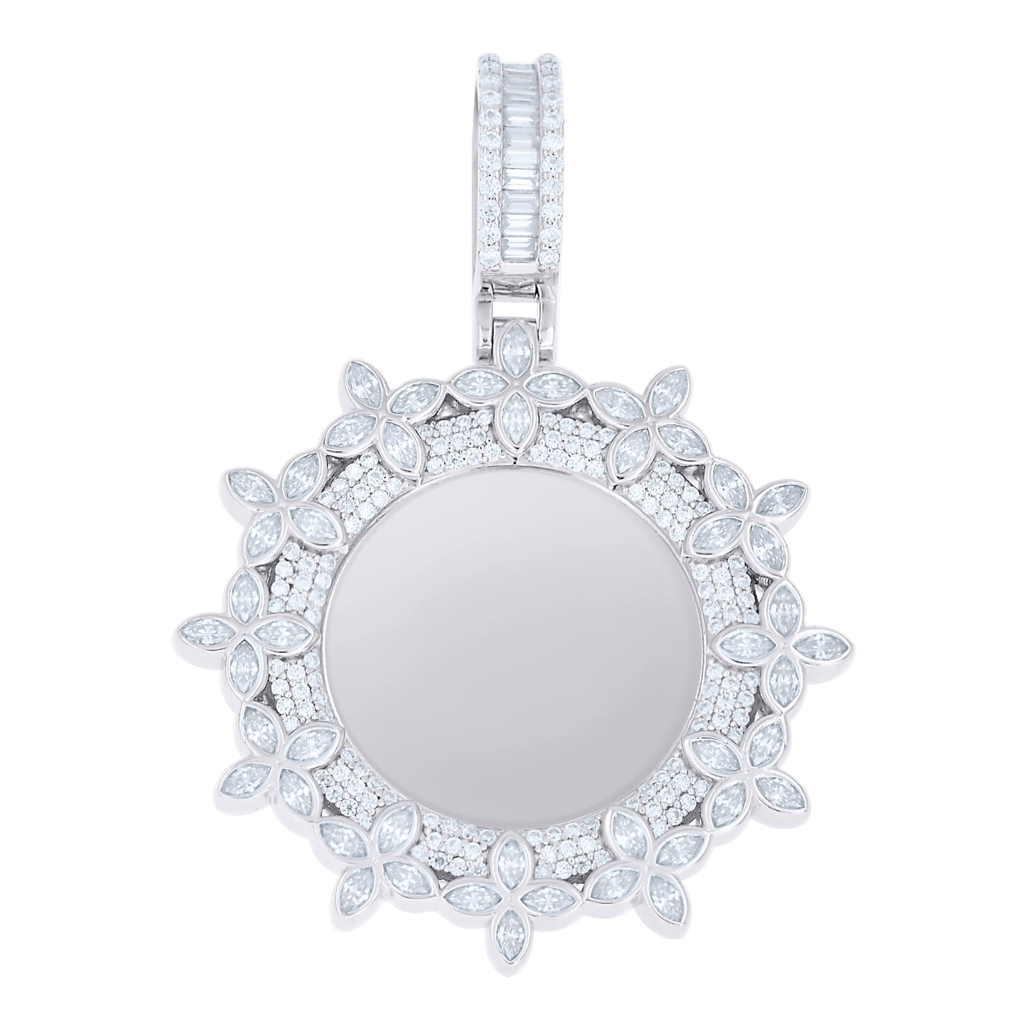 Sterling Silver Mens Marquise/Baguette Round Moissanite Picture Frame Pendant – Elegant Jewelry Gift for Birthday, Anniversary, Engagement, Wedding