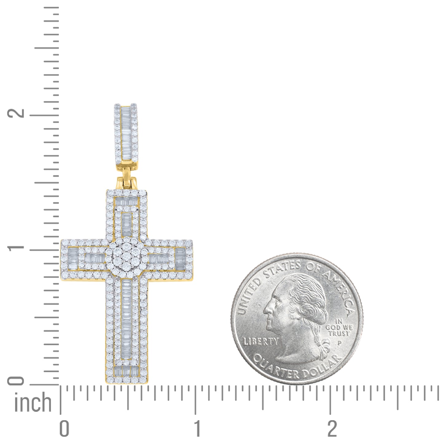 Sterling Silver Mens Baguette Round Moissanite Cross Religious Pendant – Elegant Jewelry Gift for Birthday, Anniversary, Engagement, Wedding