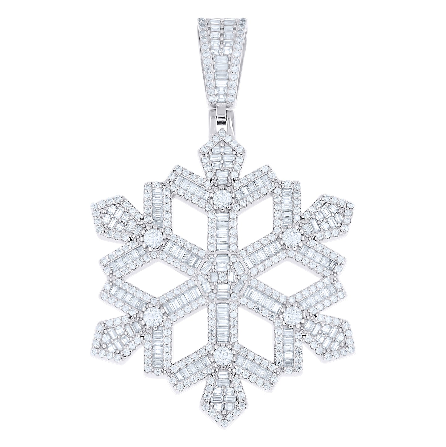 Sterling Silver Mens Baguette Round Moissanite Snowflake Fashion Pendant – Elegant Jewelry Gift for Birthday, Anniversary, Engagement, Wedding