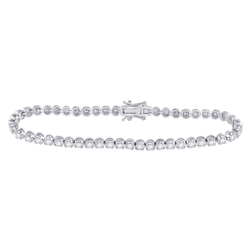 14K White Gold Womens Round Diamond Timeless Tennis Bracelet 2 Cttw
