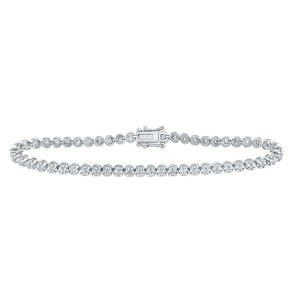 14K White Gold Womens Round Diamond Timeless Tennis Bracelet 1 Cttw