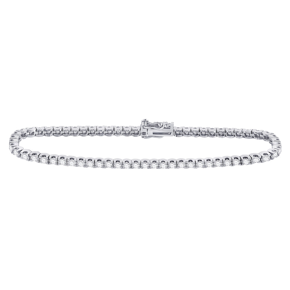 14K White Gold Womens Round Diamond Classic Tennis Bracelet 3 Cttw