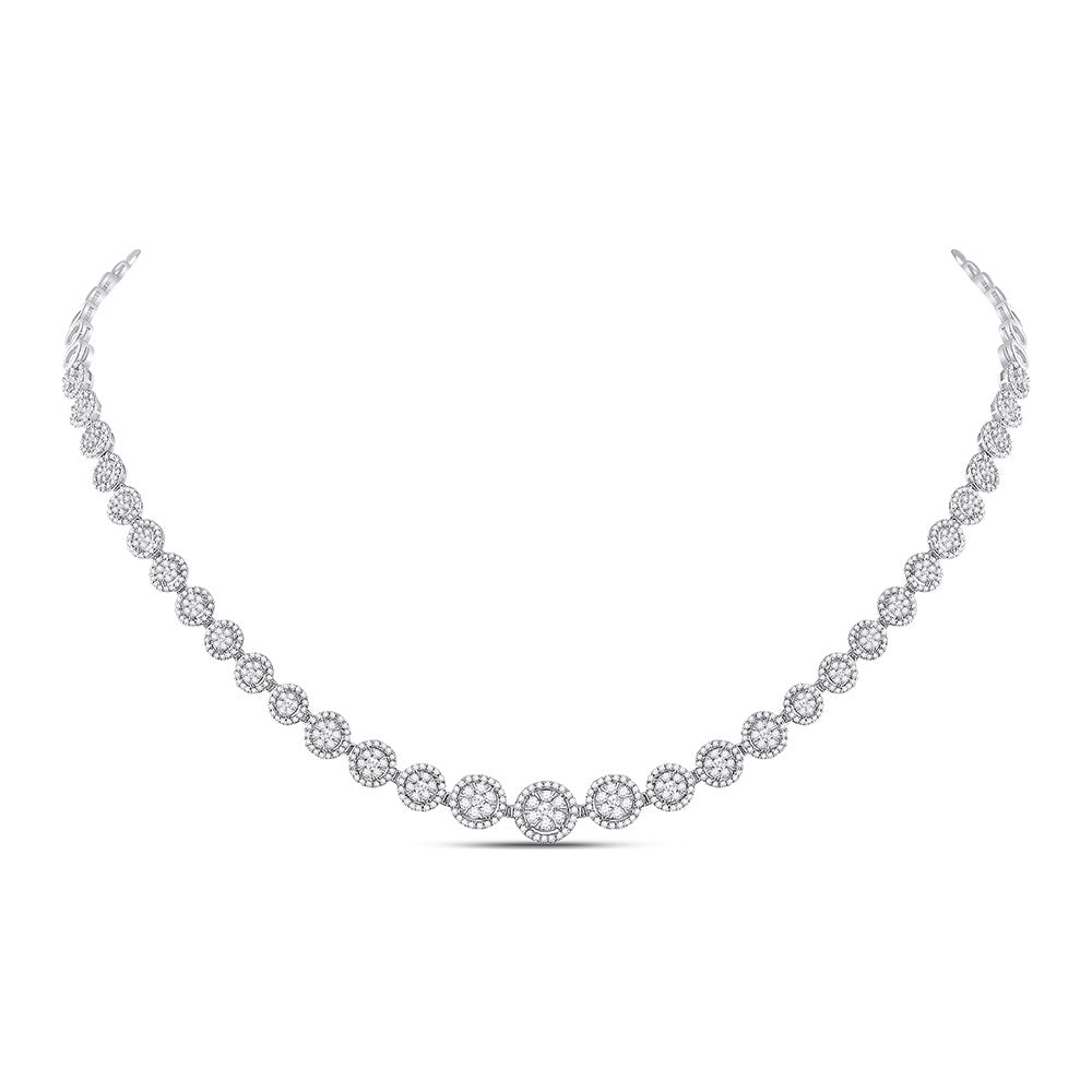 14K White Gold Womens Round Diamond Graduated Halo Tennis Necklace 3 Cttw