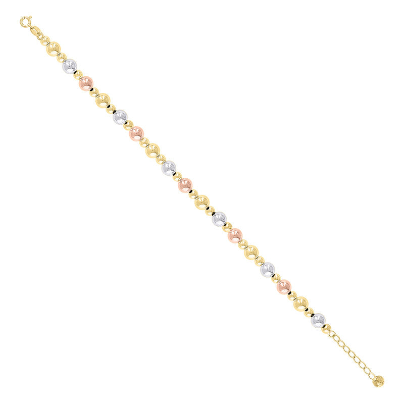10kt Tri-Color Gold Womens Beaded Fashion Bracelet Size 8 Inches