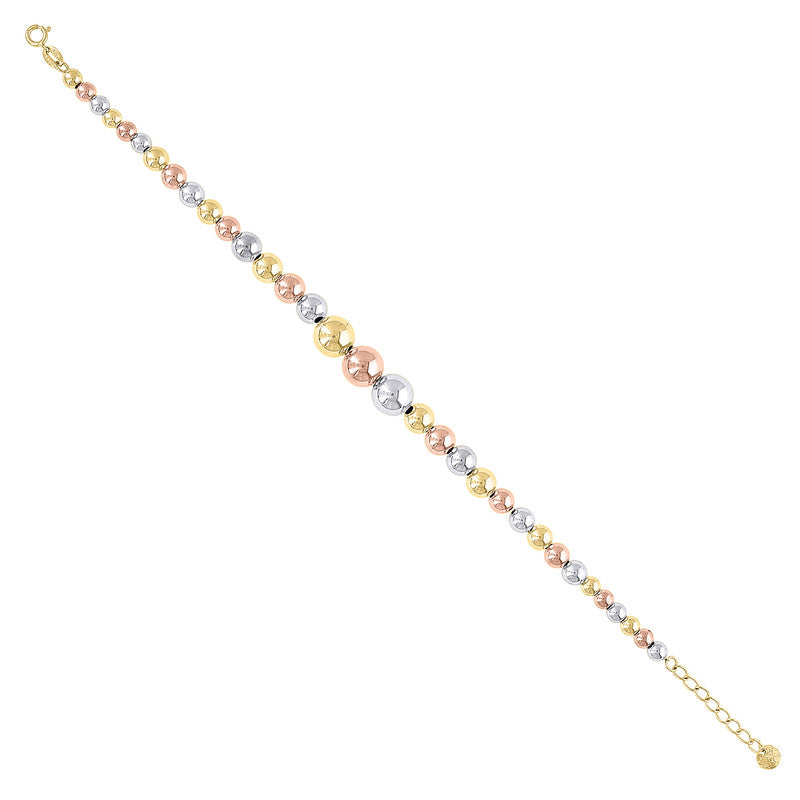 10kt Tri-Color Gold Womens Beaded Fashion Bracelet Size 8 Inches