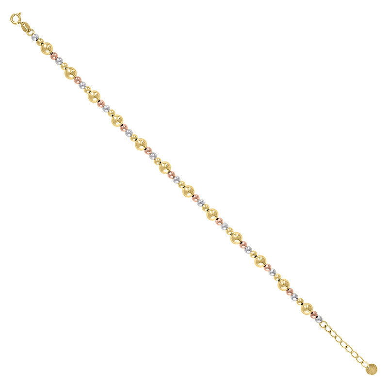 10kt Tri-Color Gold Womens Beaded Fashion Bracelet Size 8 Inches