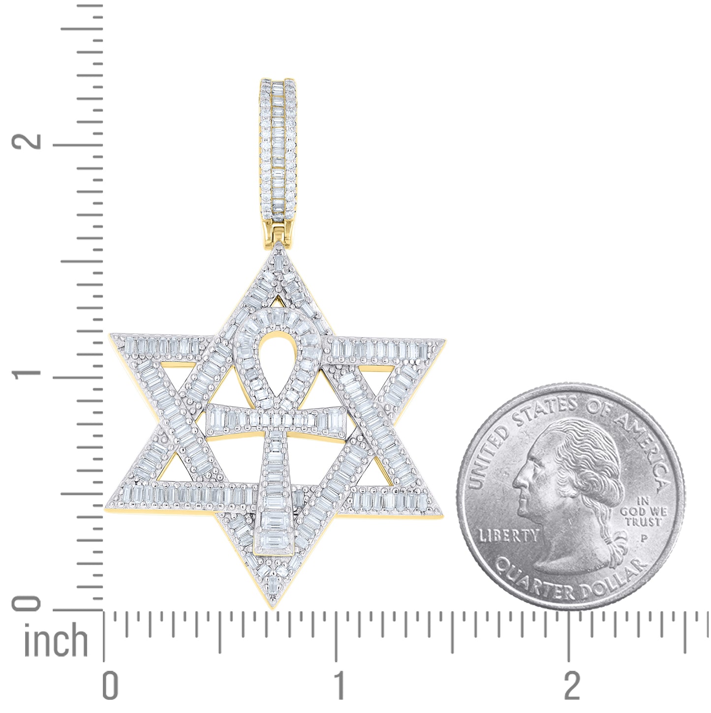 Sterling Silver Unisex Baguette Round Moissanite Ankh Cross Star Of David Symbol Pendant – Elegant Jewelry Gift for Birthday, Anniversary, Engagement, Wedding
