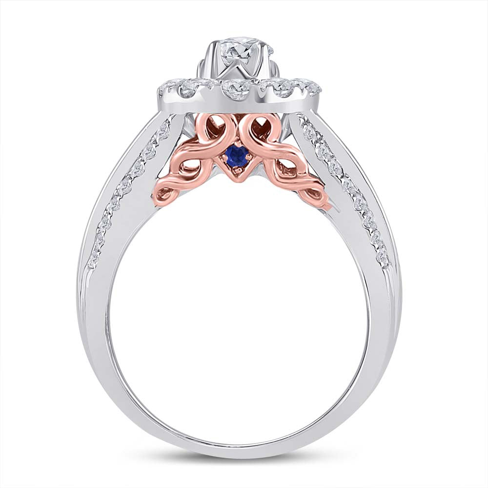 14K Two-tone Gold Round Diamond Bridal Wedding Ring Band Set 1-1/2 Cttw, Womens Size: 5-10