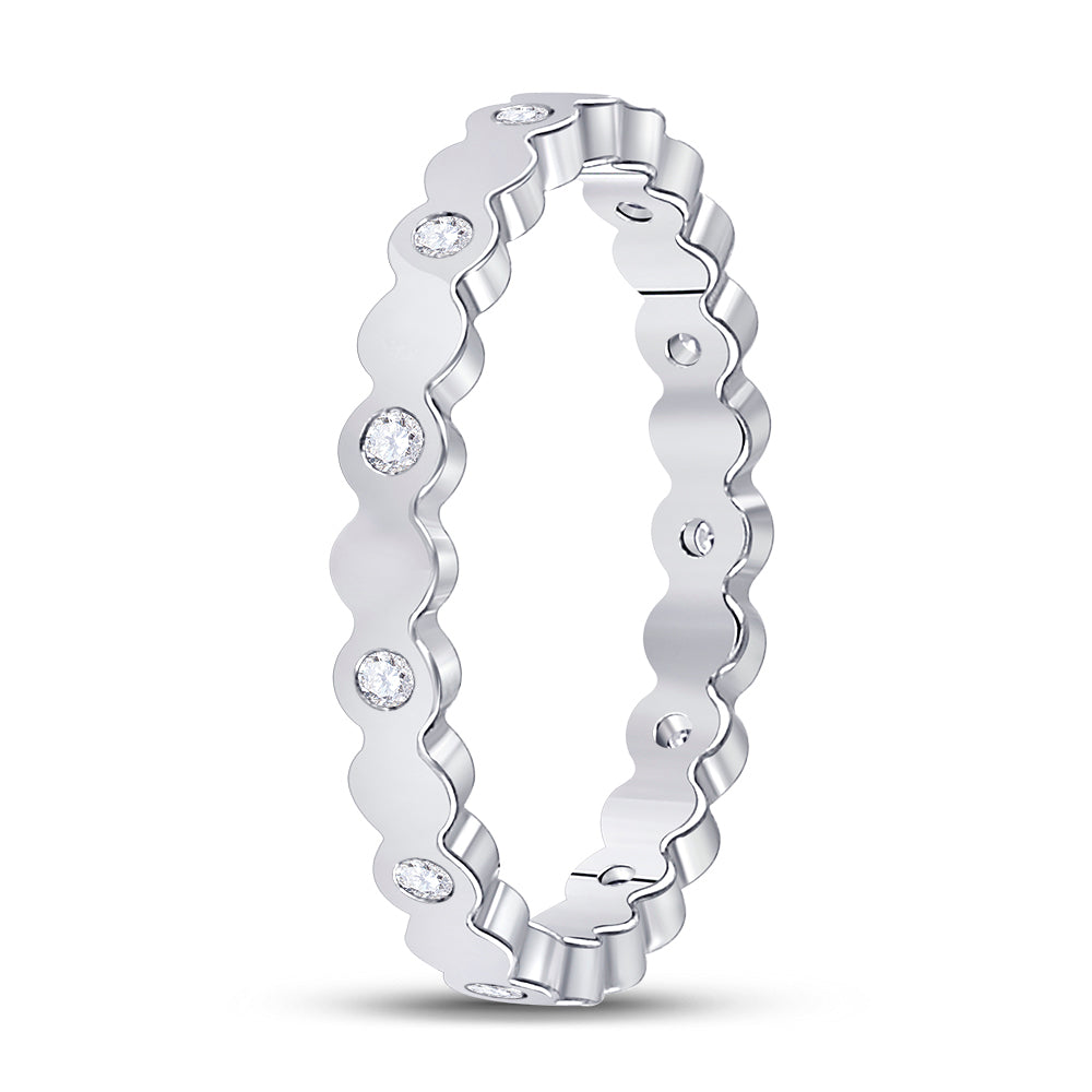 14K White Gold Womens Round Diamond Machine-Set Band Ring 1/10 Cttw, Womens Size: 5-10