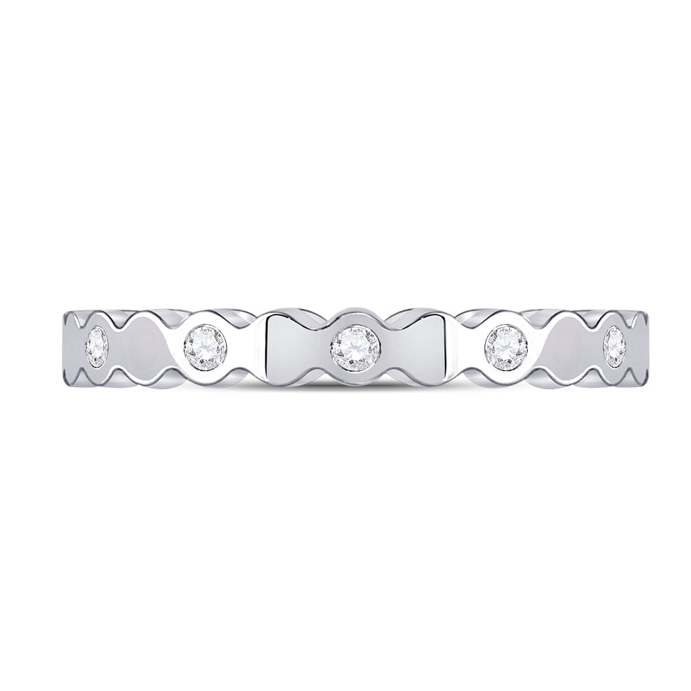 14K White Gold Womens Round Diamond Machine-Set Band Ring 1/10 Cttw, Womens Size: 5-10