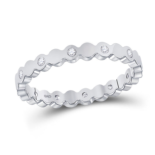 14K White Gold Womens Round Diamond Machine-Set Band Ring 1/10 Cttw, Womens Size: 5-10