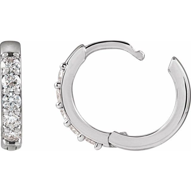 14K Yellow Or White Or Rose Gold Or Sterling Silver Or Platinum Round 1.3Mm Hinged Polished Natural Diamond Hinged Hoop Earrings