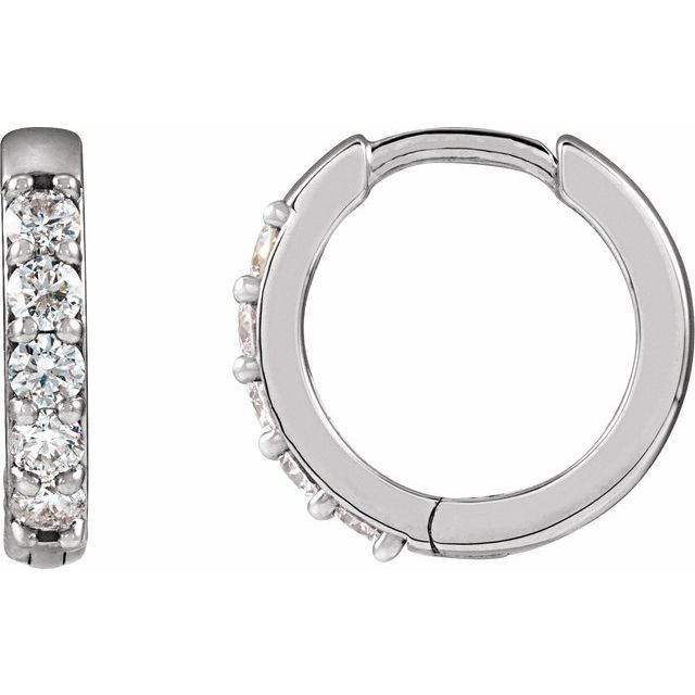 14K Yellow Or White Or Rose Gold Or Sterling Silver Or Platinum Round 1.3Mm Hinged Polished Natural Diamond Hinged Hoop Earrings