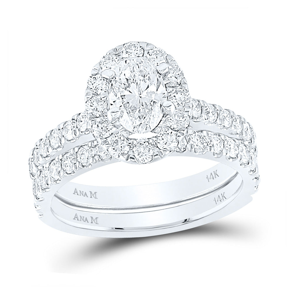 14K White Gold Oval Diamond Bridal Wedding Ring Band Set 1-7/8 Cttw, Womens Size: 5-10
