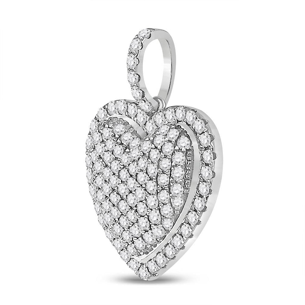 14K White Gold Womens Round Diamond Heart Pendant 1-1/4 Cttw, Length: 1.01 In, Width: 0.74 In