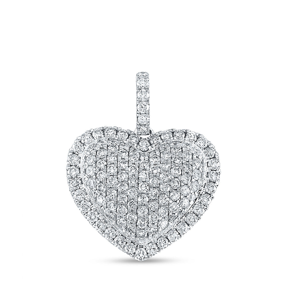 14K White Gold Womens Round Diamond Heart Pendant 1-1/4 Cttw, Length: 1.01 In, Width: 0.74 In