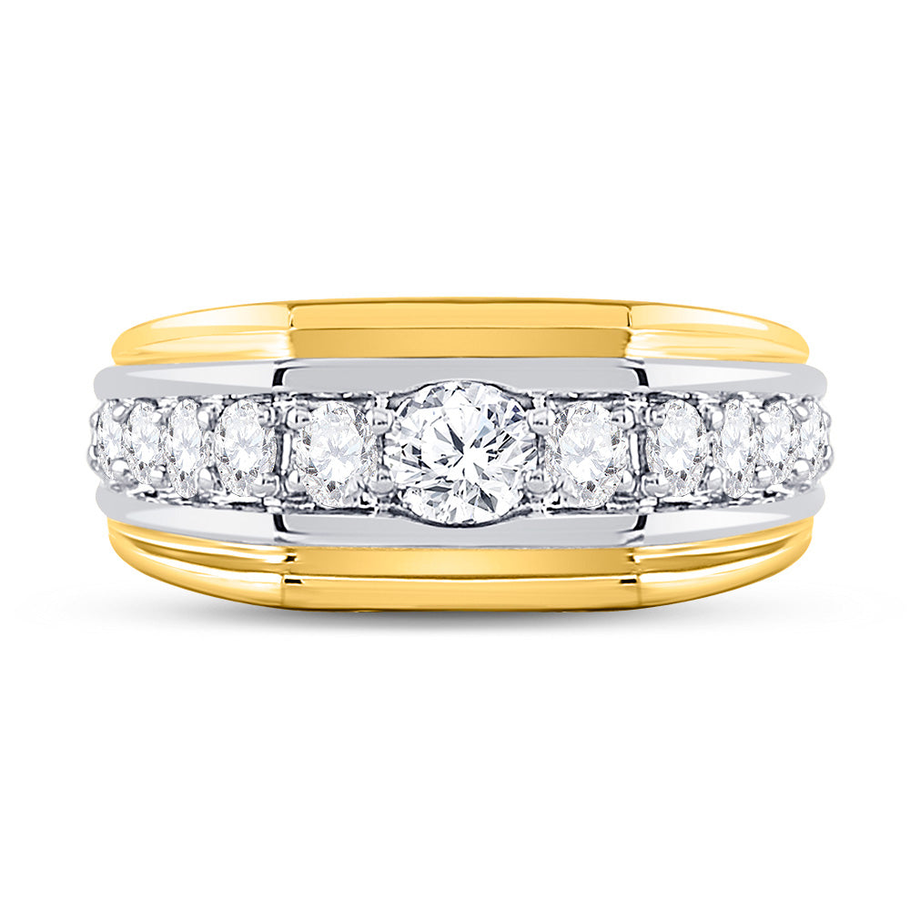 10K Two-tone Gold Mens Round Diamond Graduated Band Ring 1 Cttw, Mens Size: 7-13