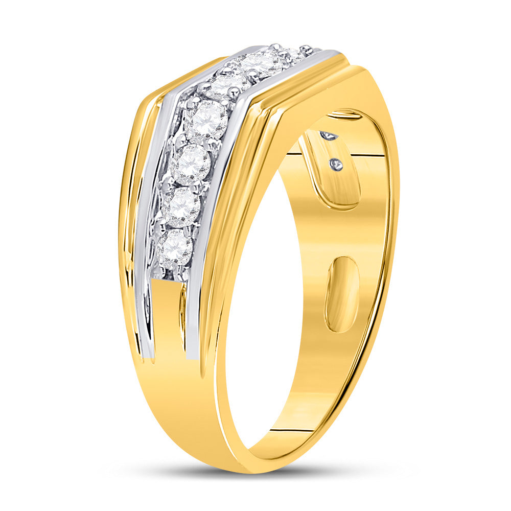 10K Two-tone Gold Mens Round Diamond Graduated Band Ring 1 Cttw, Mens Size: 7-13