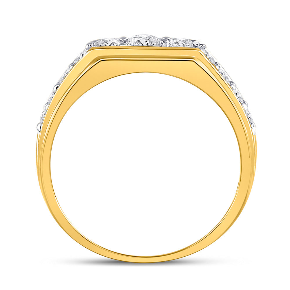 10K Two-tone Gold Mens Round Diamond Graduated Band Ring 1 Cttw, Mens Size: 7-13