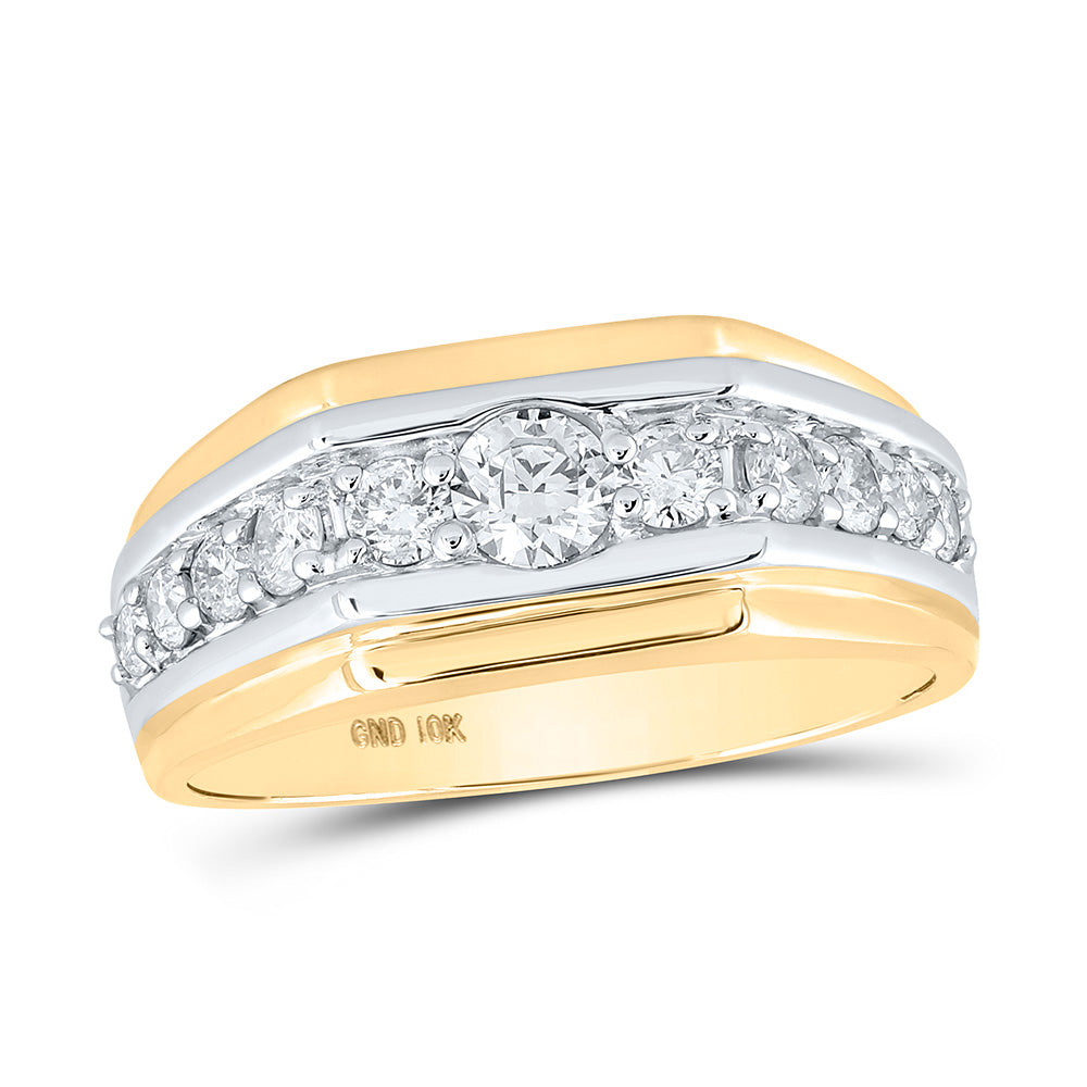10K Two-tone Gold Mens Round Diamond Graduated Band Ring 1 Cttw, Mens Size: 7-13
