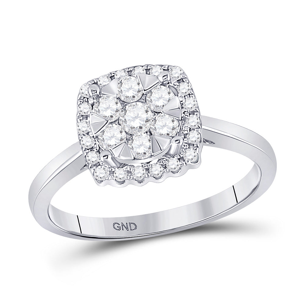 10K White Gold Womens Round Diamond Right-Hand Cluster Ring 1/2 Cttw, Womens Size: 5-10