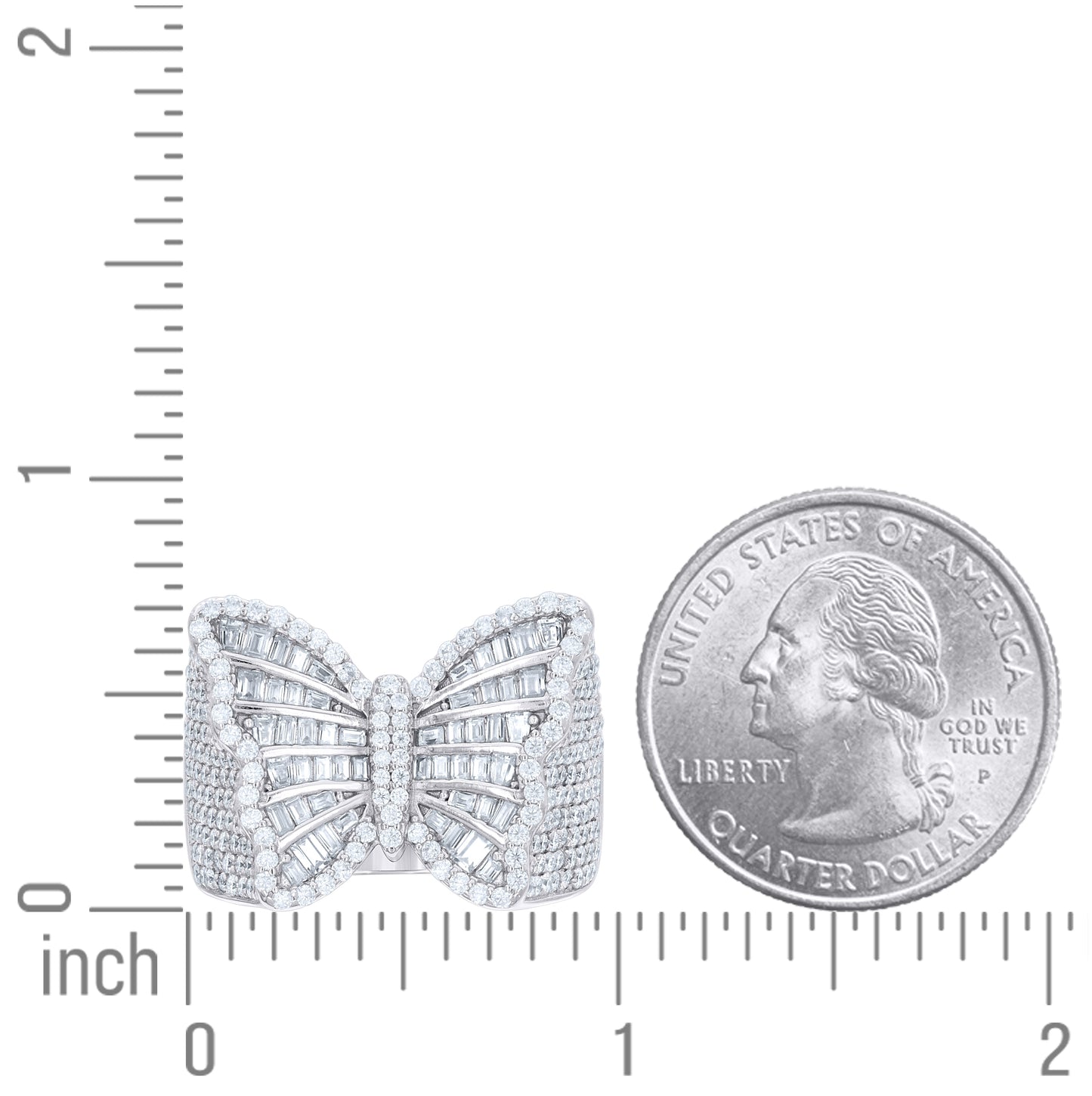 Sterling Silver Womens Baguette Round 3.28ct Moissanite Butterfly Fashion Ring Size 10– Elegant Jewelry Gift for Birthday, Anniversary, Engagement, Wedding