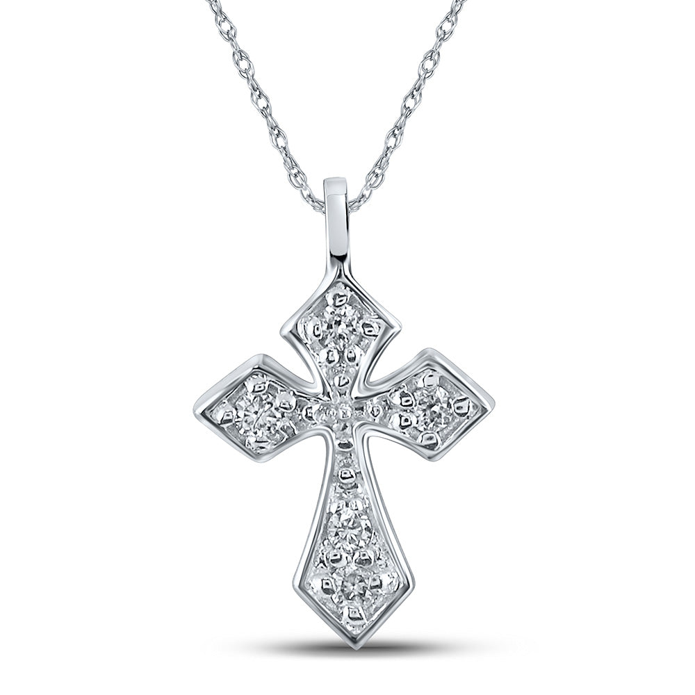 10K White Gold Womens Round Diamond Small Cross Pendant 1/20 Cttw