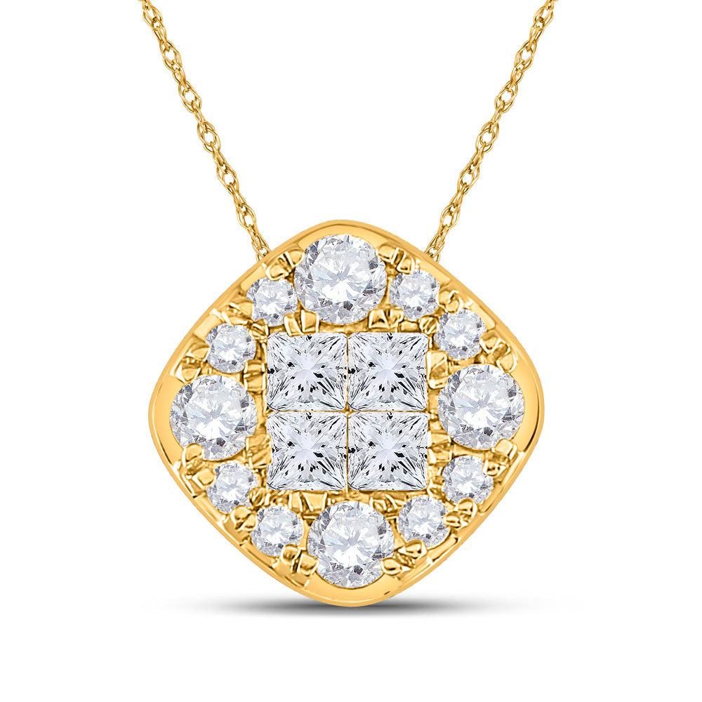 14K Rose Or Yellow Gold Womens Princess Diamond Offset Square Pendant
