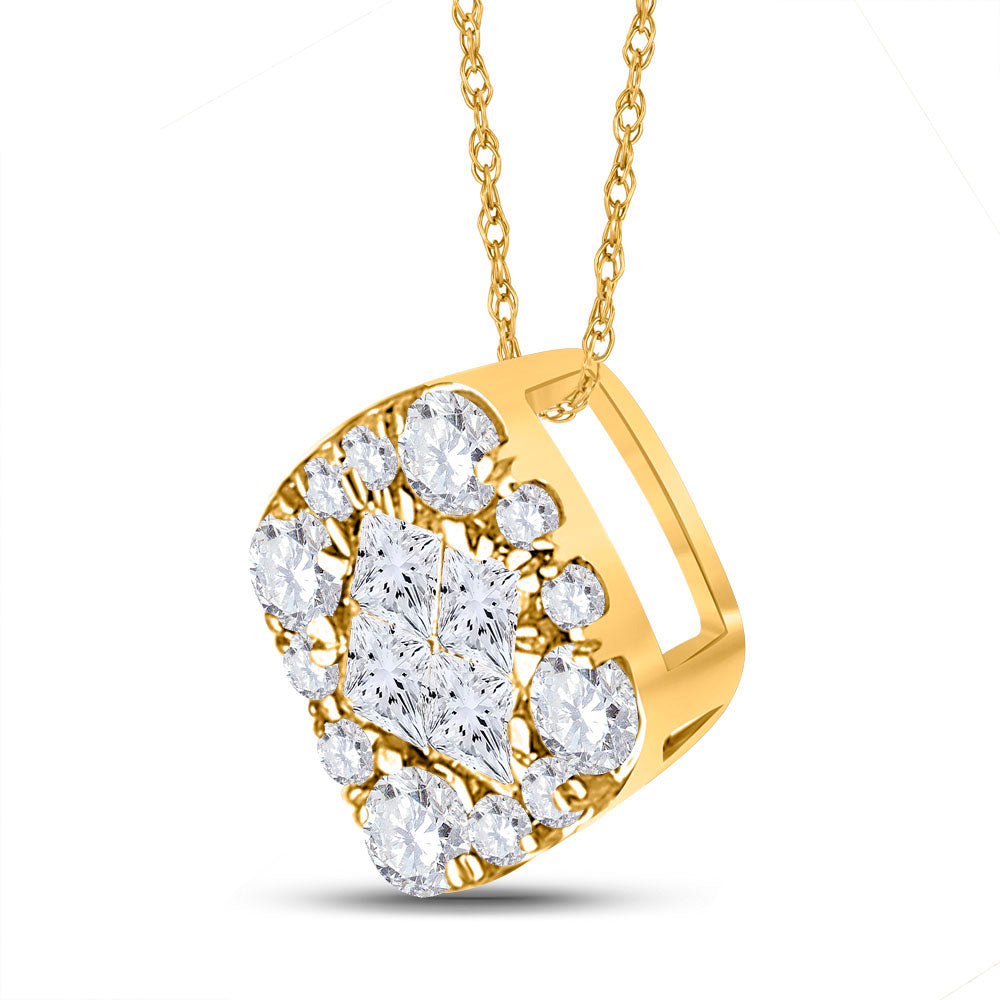 14K Yellow Gold Womens Princess Diamond Square Pendant 1/4 Cttw