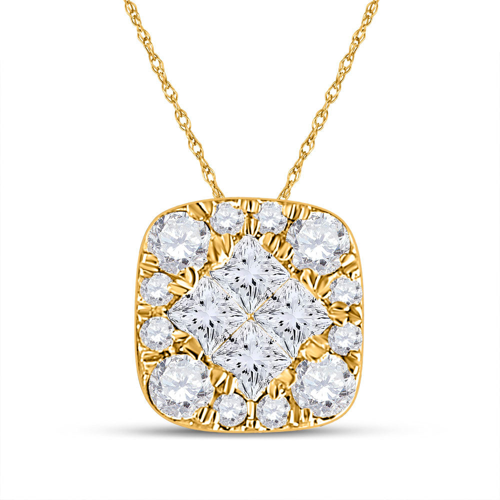 14K Yellow Gold Womens Princess Diamond Square Pendant 1/4 Cttw