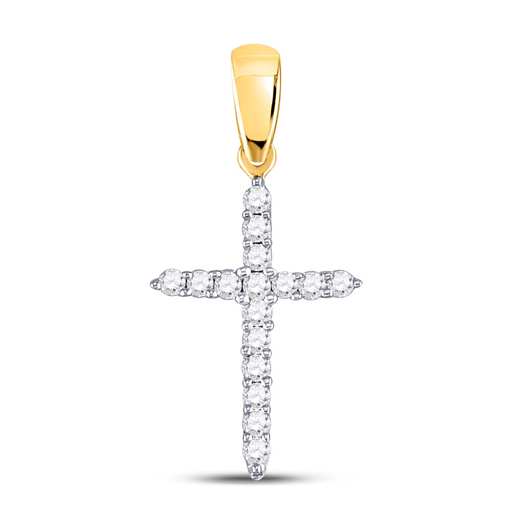 10K Yellow Gold Womens Round Diamond Cross Pendant 1/6 Cttw, Length: 0.84 In, Width: 0.38 In