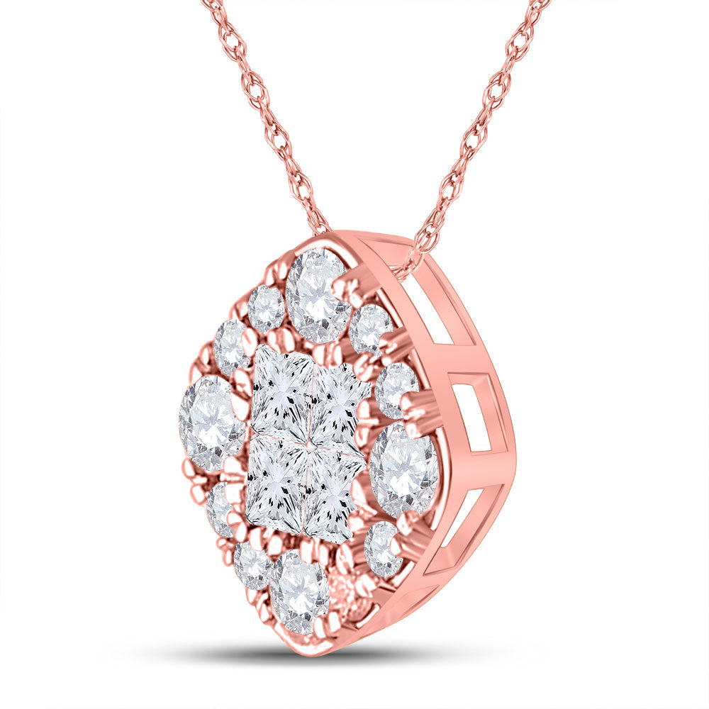 14K Rose Or Yellow Gold Womens Princess Diamond Offset Square Pendant