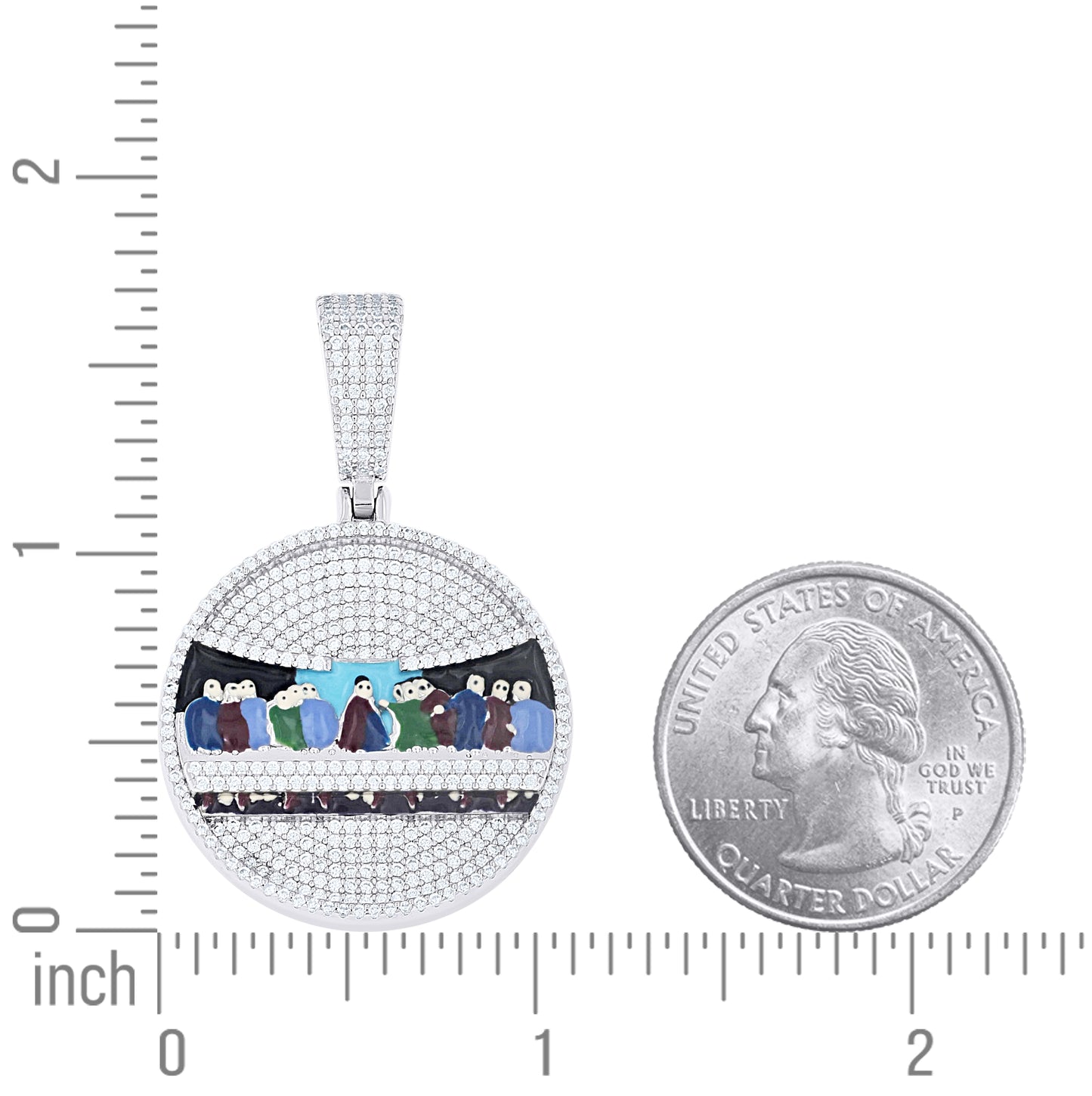 Sterling Silver Men Moissanite Enameled Last Supper Religious Charm Pendant – Elegant Jewelry Gift for Birthday, Anniversary, Engagement, Wedding