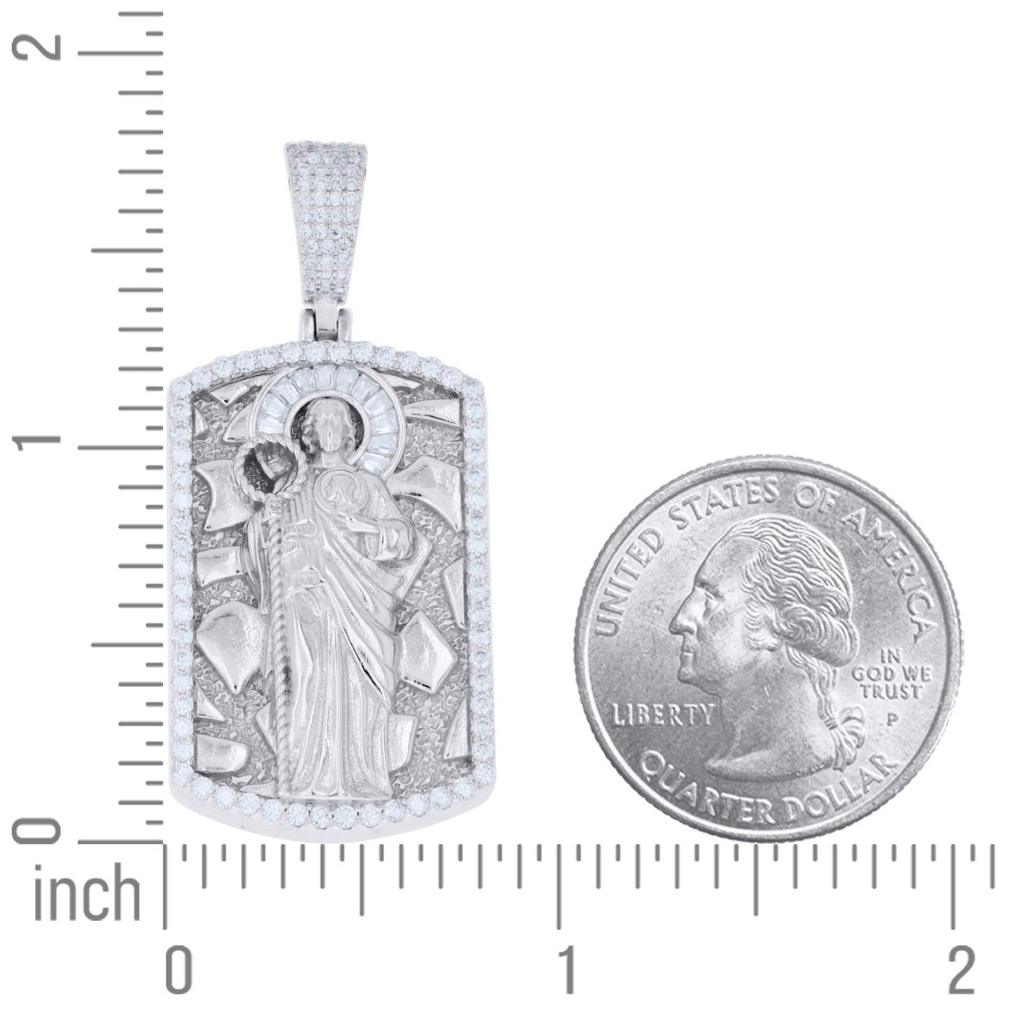Sterling Silver Men Round Baguette Moissanite Dog Tag St. Jude Religious Charm Pendant – Elegant Jewelry Gift for Birthday, Anniversary, Engagement, Wedding