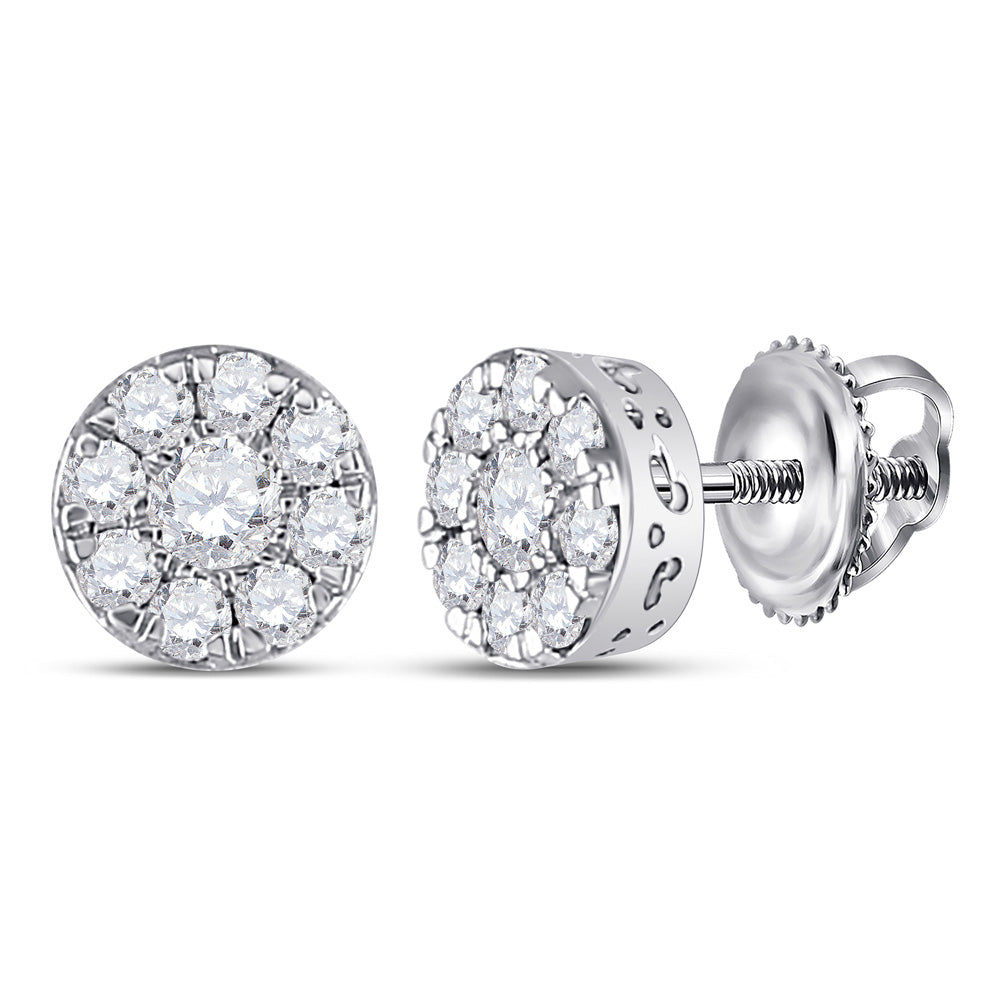 10K White Gold Womens Round Diamond Cluster Earrings 1/2 Cttw